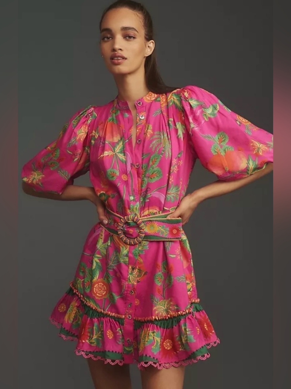 FARM Rio Delicate Fruit Garden Pink Floral  Mini Dress